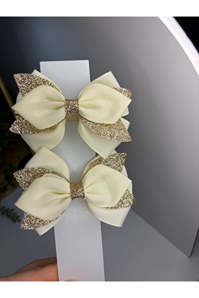 Sepia Shopping KIZ ÇOCUK TOKA 2'Lİ FİYONK ABİYE TOKA SETİ GOLD-KREM SET