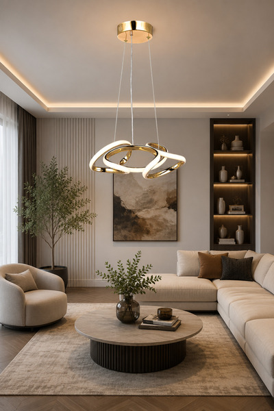 EY-EL TASARIM Çiçek Tekli Gold 3 Renk Ledli Sarkıt Avize