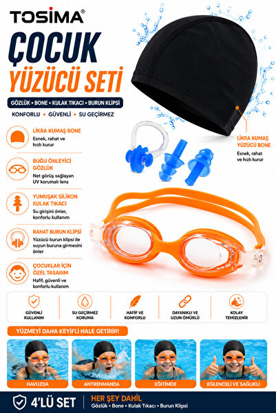 Tosima Silicone Children's Swimming Cap and Lycra Swimming Cap Earplug Nose C...