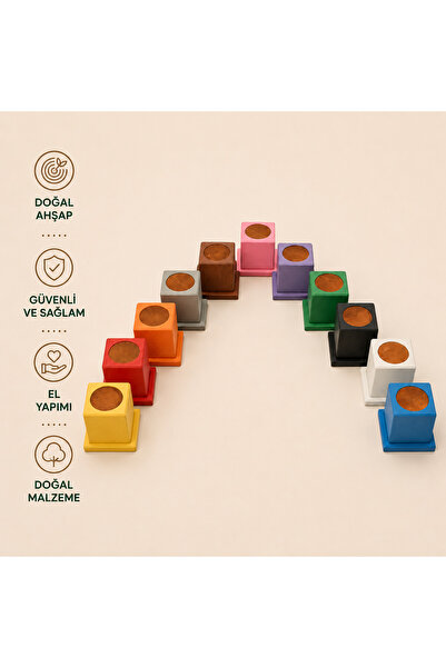 Montessori Gemisi 11-Piece Wooden Pen Holder