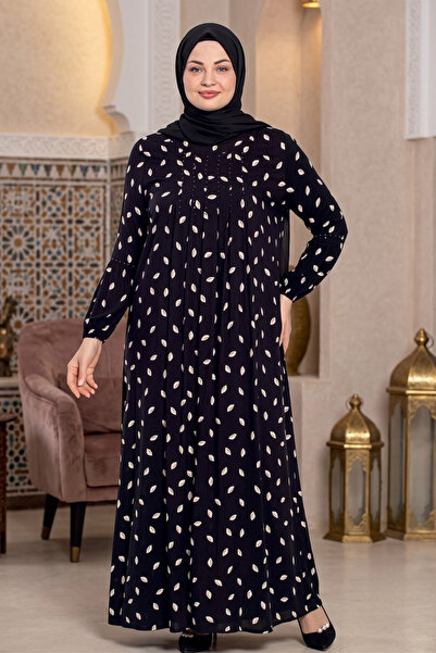 Women's Plus Size Woven Viscose Fabric Long Sleeve Modest Dress 33398