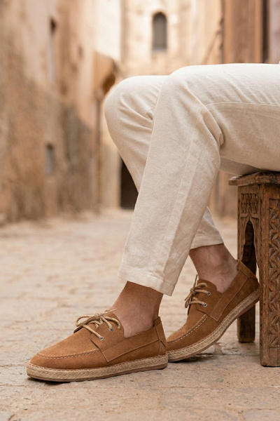 by selvi Lukka Shoes Sahra Men's Faux Leather Tan Lace-Up Espadrille