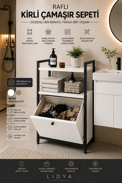 Lidya Luxury Concept Yıkanabilir Kumaş Kirli Çamaşır Sepeti Organizeri – Beya...