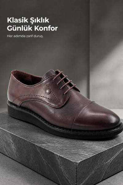 PATRICK CASSA Men's Leather Classic Brown Shoes Comfortable for Daily and Off...