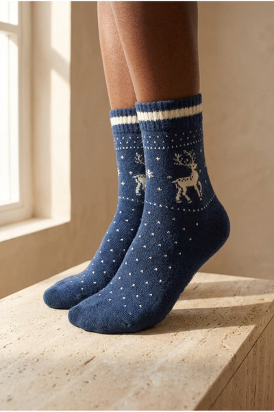 BONY SOCKS Ženske čarape sa novogodišnjom tematikom, tamnoplave