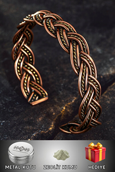 OSMANLI GÜMÜŞ Men's Copper Bracelet - Braided Model 2 Men's Cuff Bracelet wit...