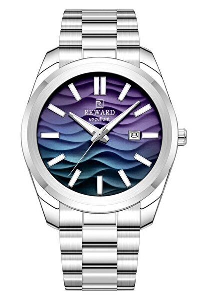 Reward Excellent Rwa148235 Men's Silver Steel Band Purple-Blue Dial Wristwatch