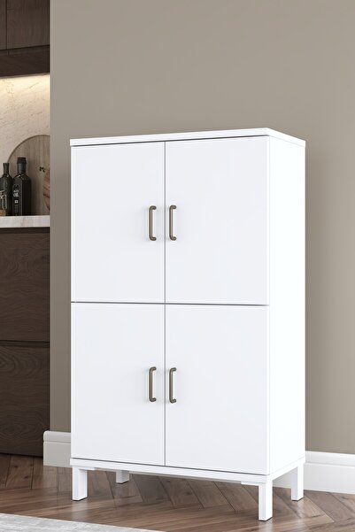 Rani Mobilya Rani KC116 Banyo Dolabı 4 Kapaklı 3 Raflı Çok Amaçlı Dolap Beyaz