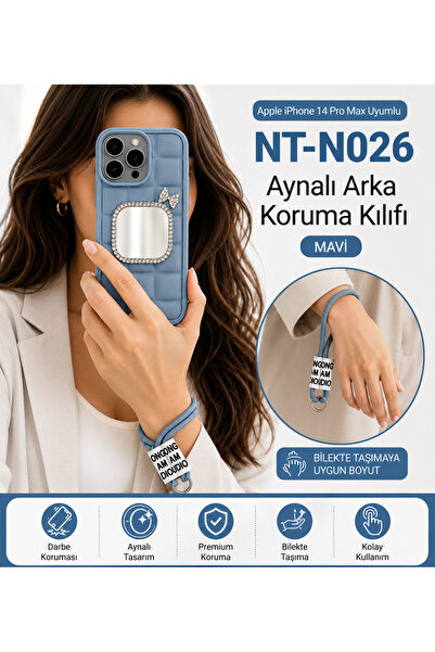 Nettech iPhone 14 Pro Max Uyumlu Taş Detaylı Askılı Kılıf – Şık Premium Silik...