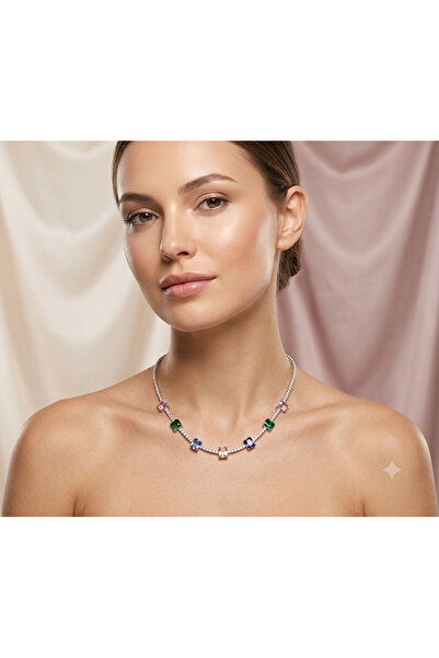 byozanyılmaz Baguette Waterway Design Necklace with Stones