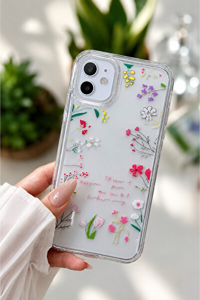 Go Aksesuar Iphone 11 Uyumlu Kenar Çiçekler Desen Baskı Silikon Kılıf