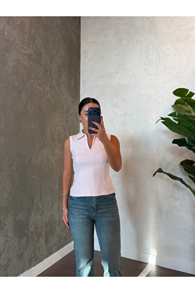 Qu Style Fermuarlı Pembe Bluz