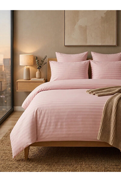 Nilyso Home طقم غطاء لحاف مخطط من القطن الساتان مقاس 200x220 سم - طقم غطاء لح...