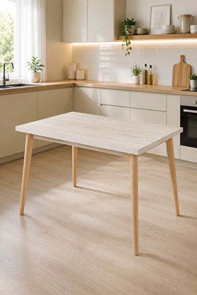 VİLİNZE Vilinze Avanos Mdf Sabit Traverten Mutfak Masası - 70x120 cm
