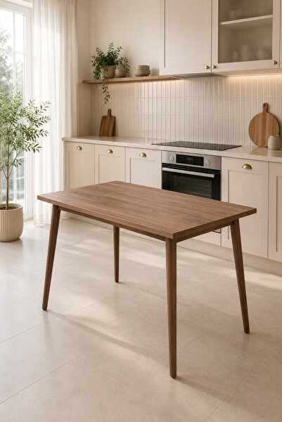 VİLİNZE Avanos Mdf Ceviz Sabit Traverten Mutfak Masası - 70x120 cm