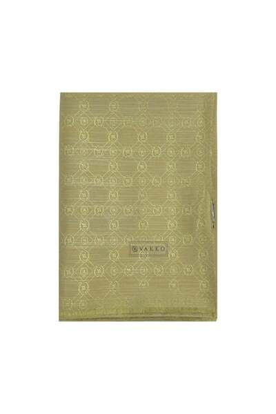 Vakko Cotton Silk Monogram Shawl 40752-Khaki