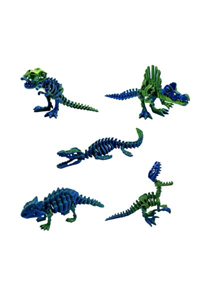 Choice blue-green 5-Piece 3D Printed Dinosaur Set with Movable Joints, Includ...