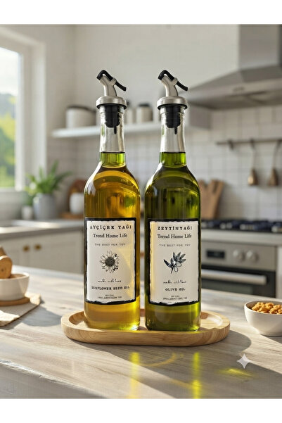 Trend Home Life 750 ml Glass Transparent Bottle with Bamboo Wooden Stand Oil ...