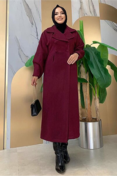 TRENDTESETTÜR KADIN BORDO BALON KOL DÜĞMELİ KAŞE KABAN 5077