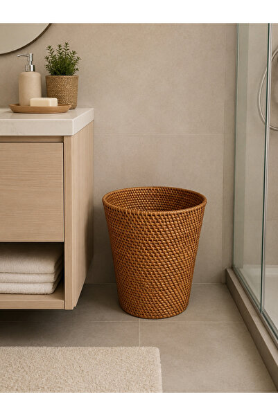 ipekbambuhome El Örgüsü Doğal Rattan Saksılık ve Çok Amaçlı Sepet 25x28 cm