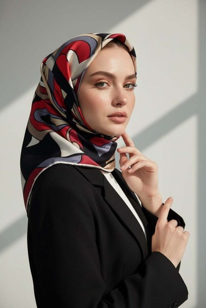 Vissona 57% حرير 43% فيسكوز حرير قطني منقوش هندسي بيج - أحمر اللون 90x90 شكل الخياطة: خياطة يدوية