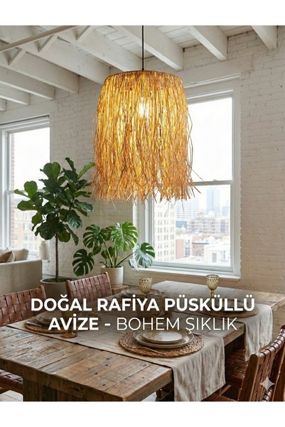 My Family Hasır Doğal Saçaklı Dekoratif Rafya Avize