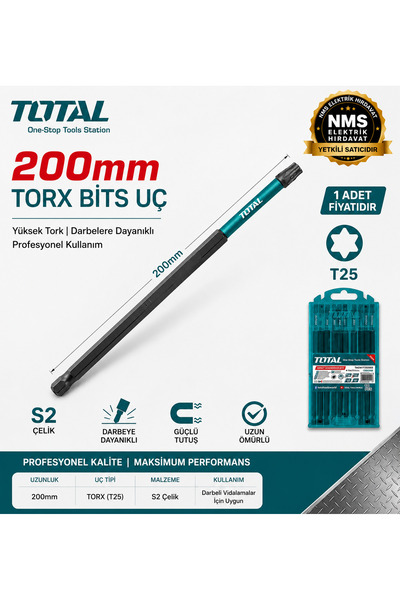 TOTAL DARBELİ 200MM T25 BİTS UÇ - TACIM16T2583