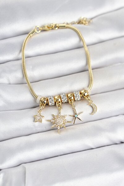 Inure Jewelry سوار نسائي من النحاس بلون ذهبي مع تفاصيل نجمة القطب