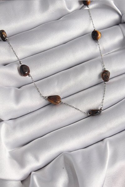 Inure Jewelry 316L الصلب الفضة اللون سلسلة براون الحجر الطبيعي نموذج قلادة ال...