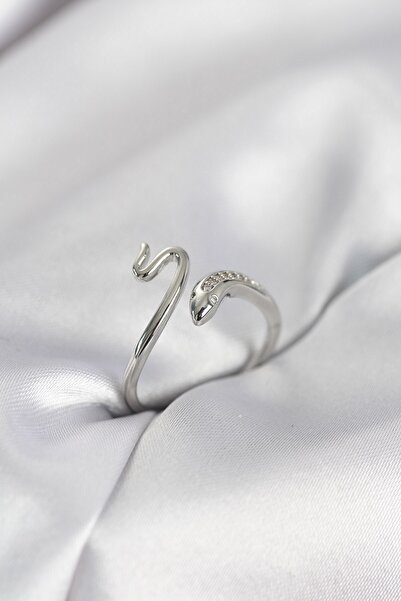 Inure Jewelry خاتم نسائي فضي اللون على شكل ثعبان موديل حجر الزركون