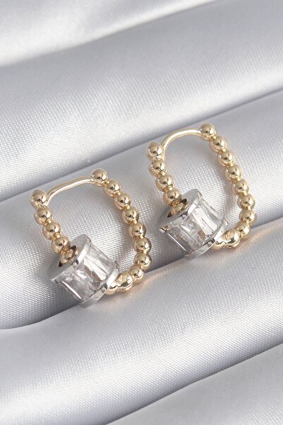 Inure Jewelry أقراط نحاسية ذهبية اللون على شكل كرة فضية اللون مرصعة بحجر الزر...