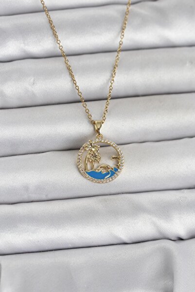 Inure Jewelry سلسلة فولاذية 316L ذهبية اللون مرصعة بحجر الزركون على شكل البحر...
