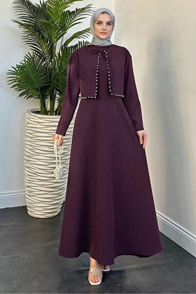 TRENDTESETTÜR KADIN Mürdüm İNCİLİ ELBİSELİ TAKIM T 6416