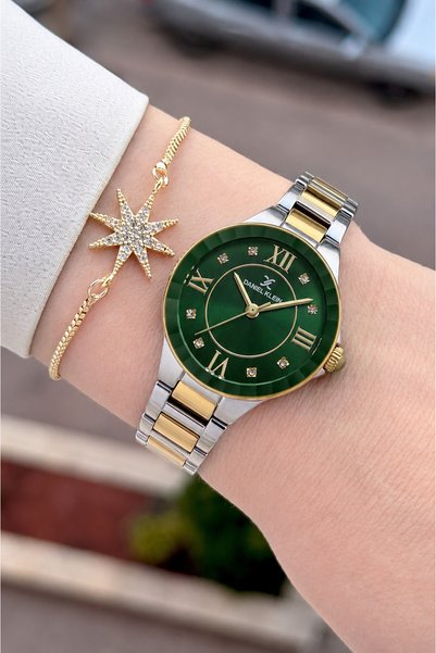 Daniel Klein Green Dial, Gold Metallic Color Strap, 2 Year Warranty, 30 mm Wo...