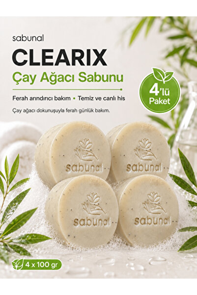 sabunal Clearix Tea Tree Soap 4 Pcs - Natural Fresh Care for Oily Skin, Pores...