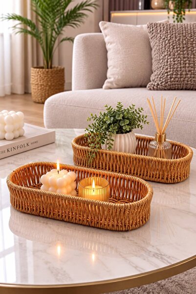 Bayev 2 Pieces of Favorite 9177 Rattan Long Basket - Multi-Purpose Decorative...