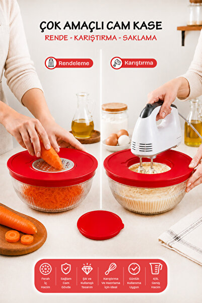 naturelove Grater Mixer Bowl - Multi-Purpose Glass Bowl with Lid - Kitchen Pr...