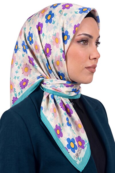 hadiora وشاح نسائي ناعم من القطن العضوي بنقشة الزهور باللون الأزرق الإكروي