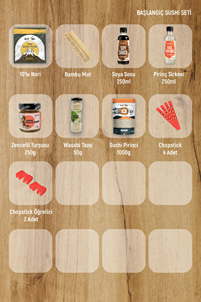 Kiyomi Başlangıç Sushi Seti - Nori, Pirinç Sirkesi , Soya Sos, Sushi Pirinci, Wasabi, Zencefil Turşusu, Mat