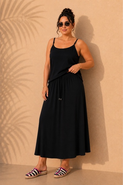 FOR ESRA BIG TREND Women's Black Plus Size 2-Piece Set with Adjustable Straps...