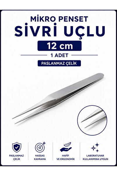 Labolist Mikro Penset 12 cm Sivri Uçlu Paslanmaz