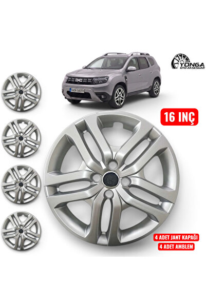 YONGA OTO AKSESUAR DACİA DUSTER 16 İnç Jant Kapağı 4'lü Set Gümüş + 4 Amblem