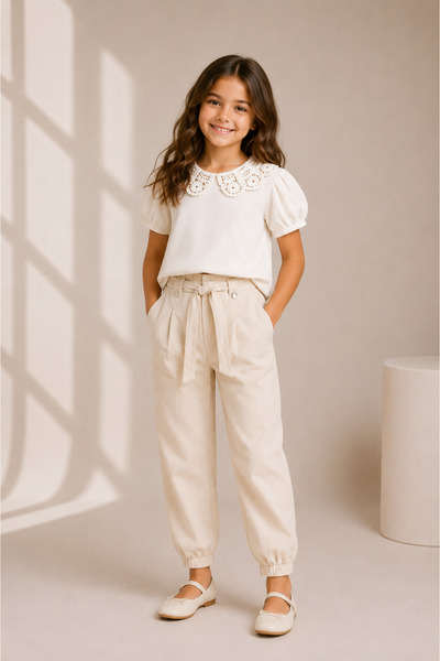 MAYORAL 04-10 Years Old Girls Mayoral Beige Pants and Blazer Set - Beige