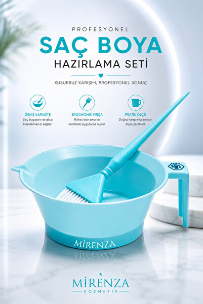 mirenza cosmetic Profesyonel Ölçülü Turkuaz Saç Boya Hazırlama Seti - Saç Boy...