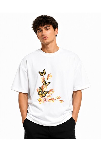 Inscriptie Tricou Unisex Bumbac Premium Casual " Butterfly page border "