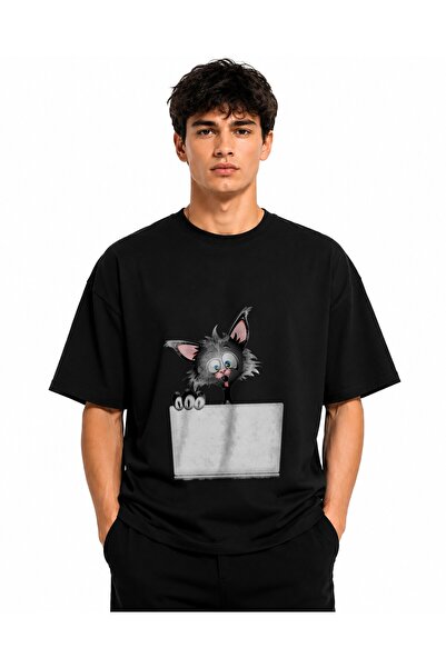 Inscriptie Unisex Premium Cotton Casual T-Shirt "Cat at Laptop"