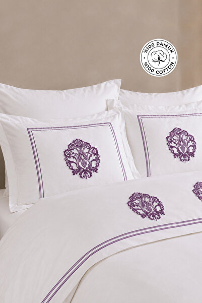 EvienHome 100% Cotton Embroidered Duvet Cover Set Double 6 Piece Sofia Cream ...