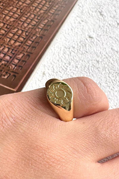 Leo'Stone Gold Güneş Figürlü Plaka Tasarım Ayarlanabilir Çelik Serçe Parmak Y...
