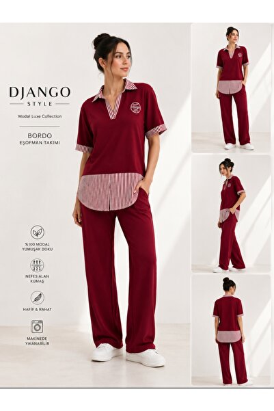 DJANGO STYLE طقم بدلة رياضية سفلية مزينة بالجلد