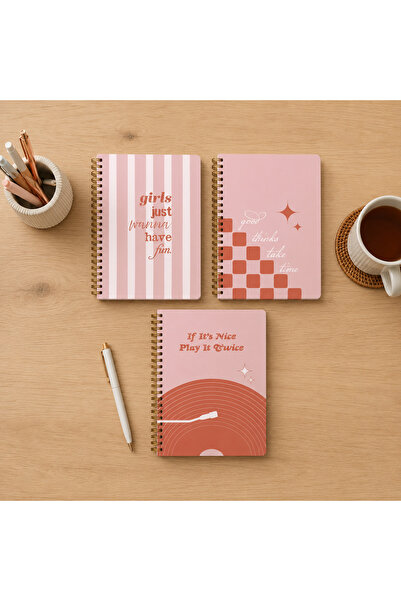 lin notebook A5 15x21 cm 3’lü Spiral Kareli Defter Seti - 80 Yaprak Soft Pemb...